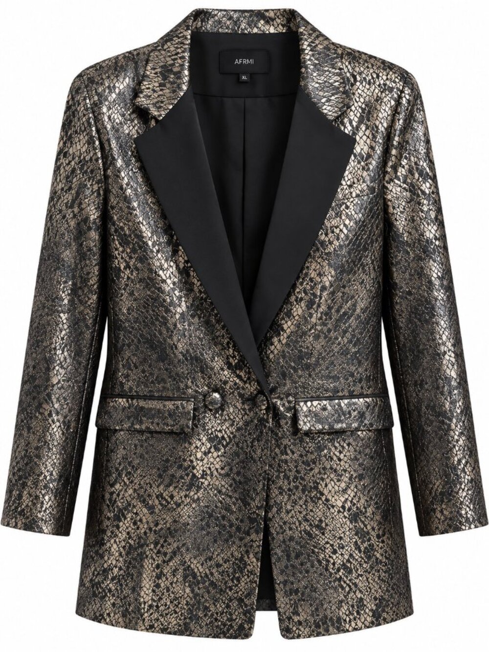 AFRM Metallic Snake Print Blazer With Black Lapels Button Closure & Pockets Size